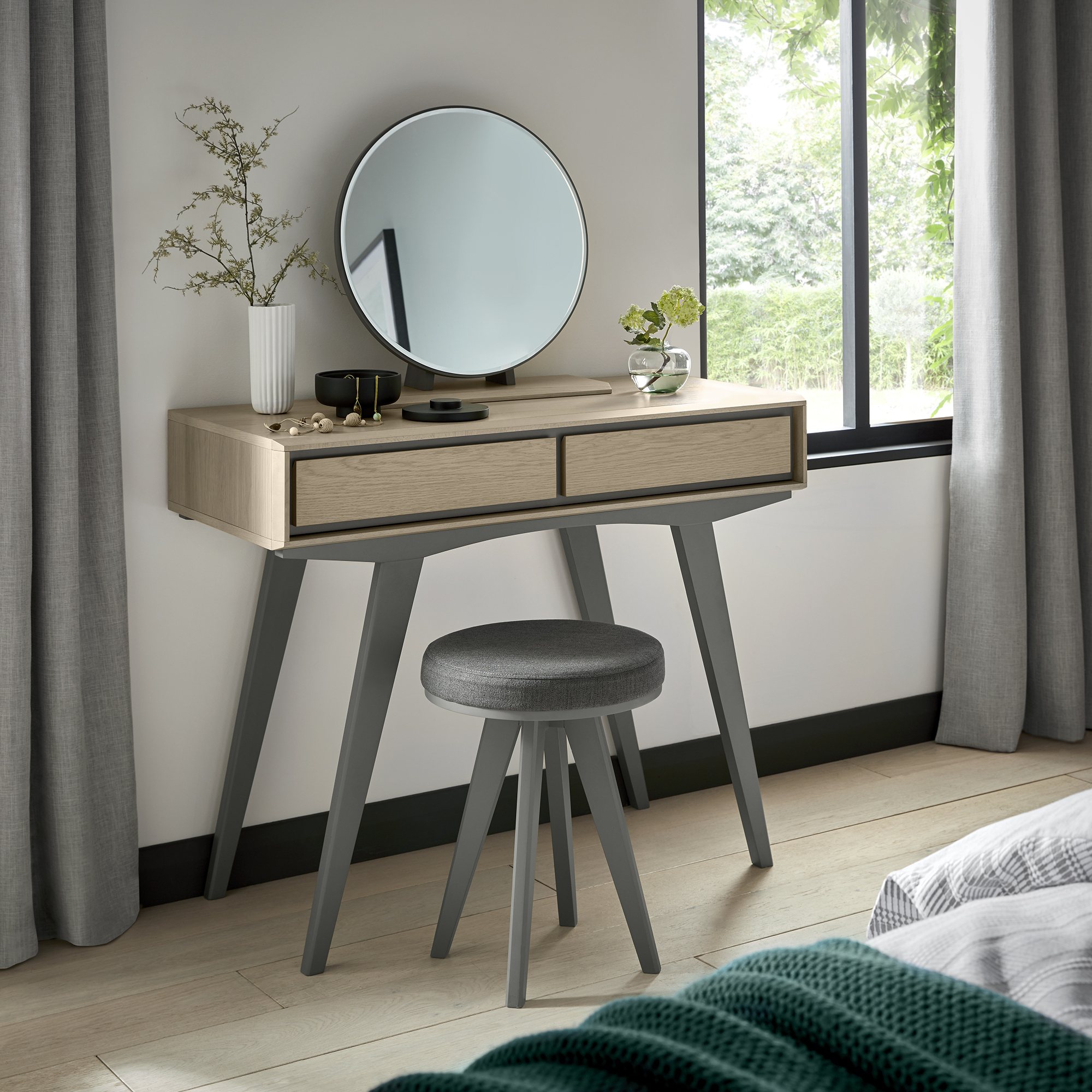 Brunel Scandi Oak & Dark Grey Dressing Table | Bedroom - Bentley Designs Outlet Brunel Scandi Oak & Dark Grey Dressing Table | Bedroom - Bentley Designs Outlet