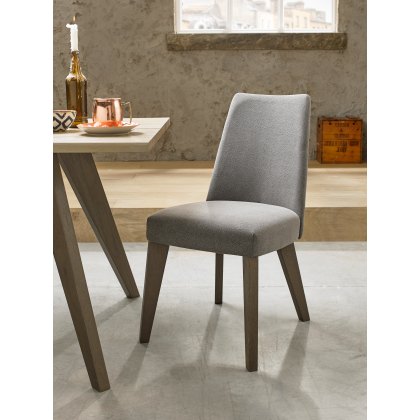 Cadell Aged Oak Upholstered Chair - Smoke Grey Fabric(Pair)