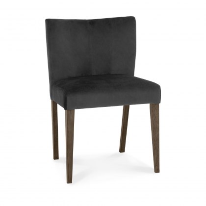 Turin Dark Oak Low Back Upholstered Chair - Gun Metal Velvet Fabric (Pair)