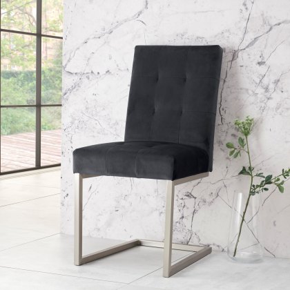 Tivoli Dark Oak Uph Cantilever Chair - Gun Metal Velvet (Pair)