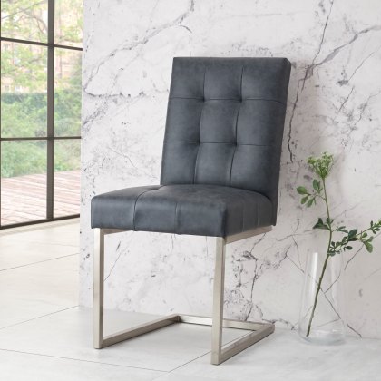 Tivoli Dark Oak Upholstered Cantilever Chair - Mottled Black Faux Leather (Pair)