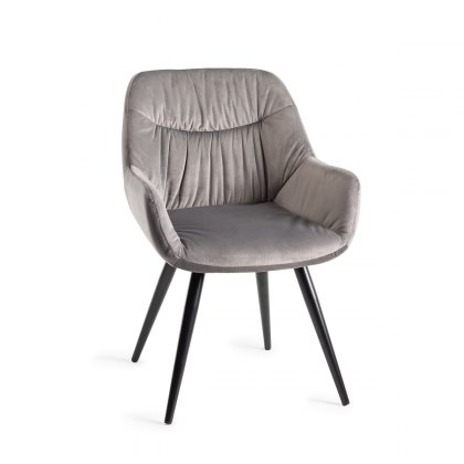 Dali - Grey Velvet Fabric Chairs with Black Legs (Pair)