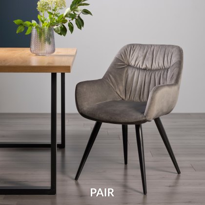 Dali - Grey Velvet Fabric Chairs with Black Legs (Pair)