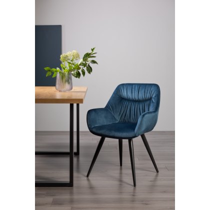 Dali - Petrol Blue Velvet Fabric Chairs with Black Legs (Pair)