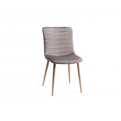 Eriksen - Grey Velvet Fabric Chair with Oak Effect Legs (Pair)