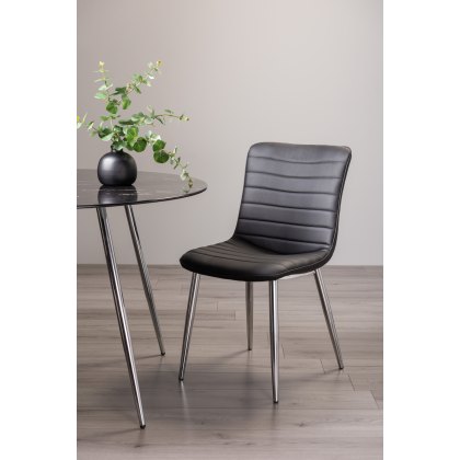 Rothko - Black Faux Leather Chairs with Shiny Nickel Legs (Pair)