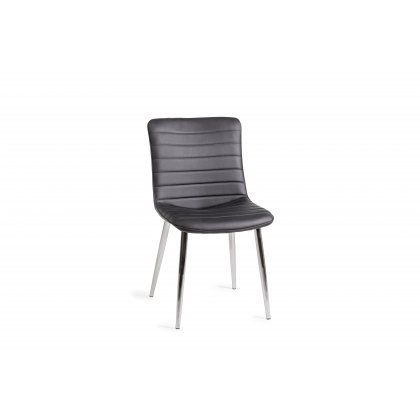 Rothko - Black Faux Leather Chairs with Shiny Nickel Legs (Pair)