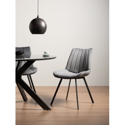 Fontana - Grey Velvet Fabric Chairs with Grey  Legs (Pair)