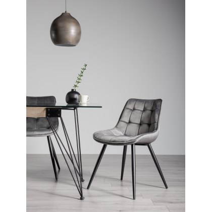 Seurat - Grey Velvet Fabric Chair with Black Legs (Pair)