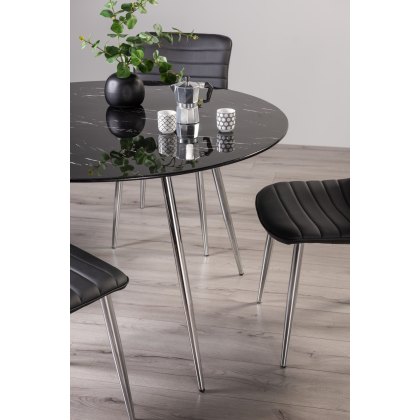 Christo Black Marble Effect Tempered Glass 4 Seater Dining Table with Shiny Nickel Legs