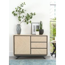 Brunel Chalk Oak & Gunmetal Narrow Sideboard