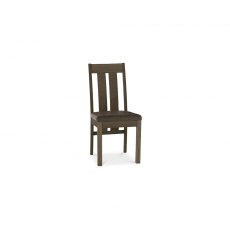Turin Dark Oak Slatted Chair - Distressed Bonded Leather (Pair)