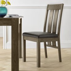 Turin Dark Oak Slatted Chair - Distressed Bonded Leather (Pair)