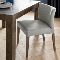 Turin Dark Oak Low Back Upholstered Chair - Pebble Grey Fabric (Pair)