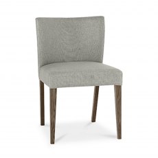 Turin Dark Oak Low Back Upholstered Chair - Pebble Grey Fabric (Pair)