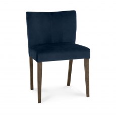Turin Dark Oak Low Back Upholstered Chair - Dark Blue Velvet Fabric (Pair)