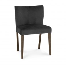 Turin Dark Oak Low Back Upholstered Chair - Gun Metal Velvet Fabric (Pair)
