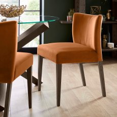 Turin Dark Oak Low Back Upholstered Chair - Harvest Pumpkin Velvet Fabric (Pair)