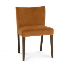 Turin Dark Oak Low Back Upholstered Chair - Harvest Pumpkin Velvet Fabric (Pair)
