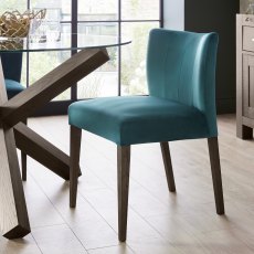 Turin Dark Oak Low Back Uph Chair - Sea Green Velvet Fabric (Pair)