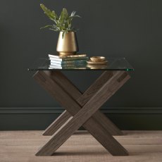 Turin Dark Oak Glass Lamp Table