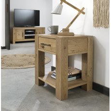 Turin Light Oak Lamp Table With Drawer