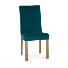 Parker Light Oak Square Back Chair - Sea Green Velvet Fabric  (Pair)