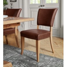 Belgrave Rustic Oak Uph Chair -  Rustic Tan Faux Leather  (Pair)