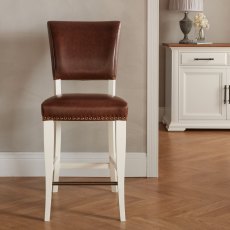 Belgrave Ivory Bar Stool -  Rustic Tan Faux Leather  (Pair)