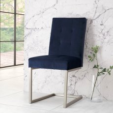 Tivoli Dark Oak Upholstered Cantilever Chair - Dark Blue Velvet Fabric (Pair)
