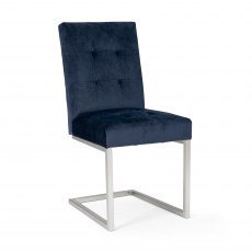 Tivoli Dark Oak Upholstered Cantilever Chair - Dark Blue Velvet Fabric (Pair)