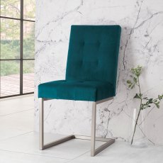Tivoli Dark Oak Upholstered Cantilever Chair - Sea Green Velvet Fabric (Pair)