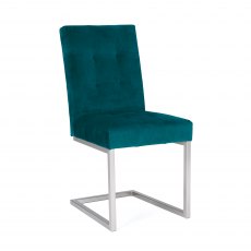 Tivoli Dark Oak Upholstered Cantilever Chair - Sea Green Velvet Fabric (Pair)