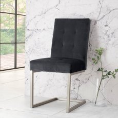 Tivoli Dark Oak Upholstered Cantilever Chair - Gun Metal Velvet Fabric (Pair)