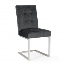 Tivoli Dark Oak Upholstered Cantilever Chair - Gun Metal Velvet Fabric (Pair)