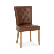 Westbury Rustic Oak Upholstered Chair - Tan Faux Leather (Pair)