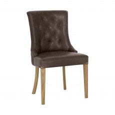 Rustic Oak Upholstered Scoop Chair - Espresso Faux Leather (Pair)