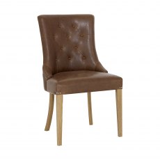 Rustic Oak Uph Scoop Chair - Tan Faux Leather (Pair)