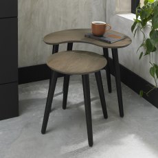 Vintage Weathered Oak & Peppercorn Nest of Lamp Tables