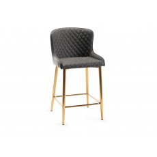 Cezanne - Dark Grey Faux Leather Bar Stools with Gold Legs (Pair)