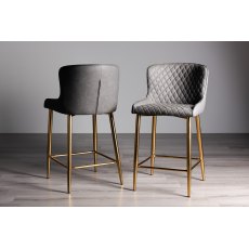 Cezanne - Dark Grey Faux Leather Bar Stools with Gold Legs (Pair)