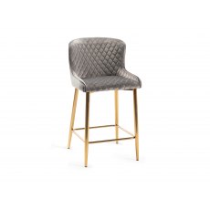 Cezanne - Grey Velvet Fabric Bar Stools with Gold Legs (Pair)