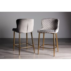 Cezanne - Grey Velvet Fabric Bar Stools with Gold Legs (Pair)