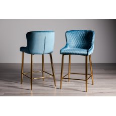 Cezanne - Petrol Blue Velvet Fabric Bar Stools with Gold Legs (Pair)