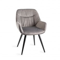Dali - Grey Velvet Fabric Chair with Black Legs (Pair)