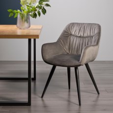 Dali - Grey Velvet Fabric Chair with Black Legs (Pair)