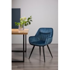 Dali - Petrol Blue Velvet Fabric Chairs with Black Legs (Pair)