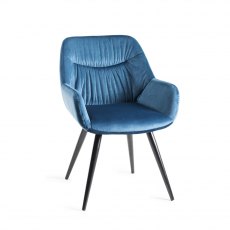 Dali - Petrol Blue Velvet Fabric Chairs with Black Legs (Pair)