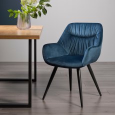 Dali - Petrol Blue Velvet Fabric Chair with Black Legs (Pair)
