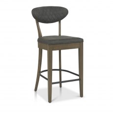 Ellipse Fumed Oak Upholstered Bar Stool- Dark Grey Fabric (Pair)